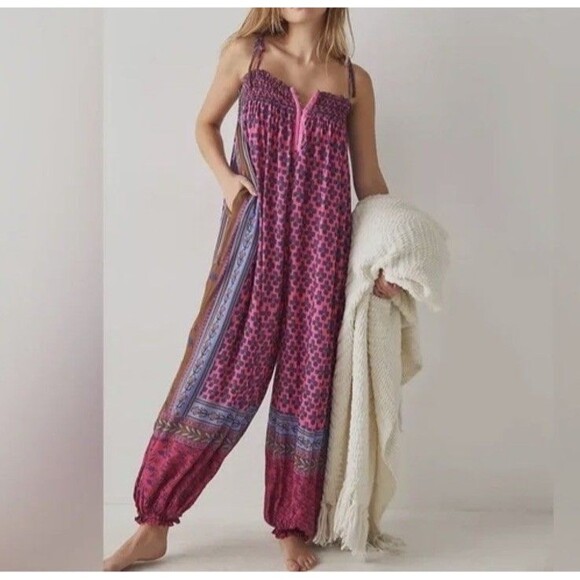 Free People Pink and Blue Patterned Jumpsuit - Picture 1 of 12